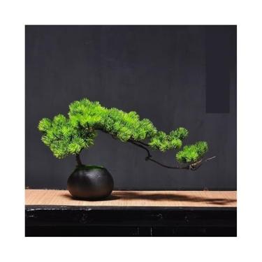 Imagem de Simulação de plantas falsas Welcome Pine Beauty Ornamentos de pinheiro e bonsai decoração de plantas em vaso para sala de estar (verde)