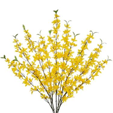 Imagem de DILATATA Flores artificiais de forsítia 96,5 cm, haste falsa de forsítia, 5 peças, ramos de jasmim de inverno, amarelo de seda, orquídeas artificiais, flores para casa, casamento, arranjos florais