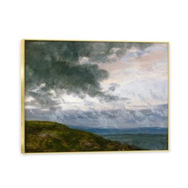 Imagem de NHLDZYH Moldura dourada. Trabalho mestre do romance norueguês, réplica de quadro de J. C. Dahl, paisagem atmosférica, arte de parede com moldura para biblioteca ou sala. (Nuvens à deriva). 60 x 80 cm.