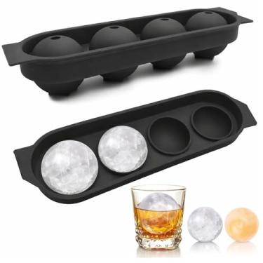 Imagem de Forma de Gelo Whisky Com 4 Moldes de Redonda, Forma de Gelo Redonda 4,5CM, Material de Silicone Resistente e Flexível (Preto)
