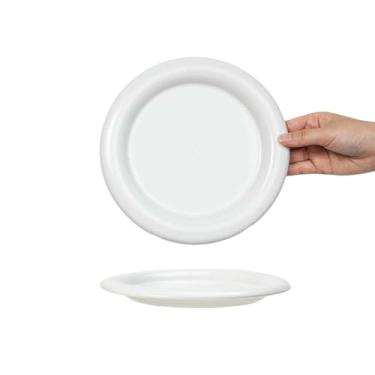 Imagem de Prato de cerâmica esmaltado com bordas grossas utensílios de mesa personalizados redondos frescos - branco 20,8 cm