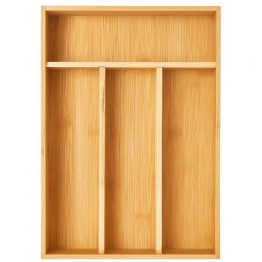 Imagem de Organizador de Gavetas em Bambu, 4 Divisórias, Bandeja para Talheres e Utensílios de Cozinha, 33x25x4,5cm, Resistente e Durável