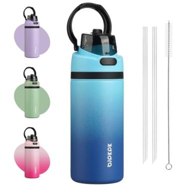 Imagem de BJPKPK Garrafa de água isolada de 500 ml com tampa de bico de canudo 2-1, garrafas de água de metal de aço inoxidável com alça de transporte, livre de BPA, à prova de vazamento, cabe no suporte de