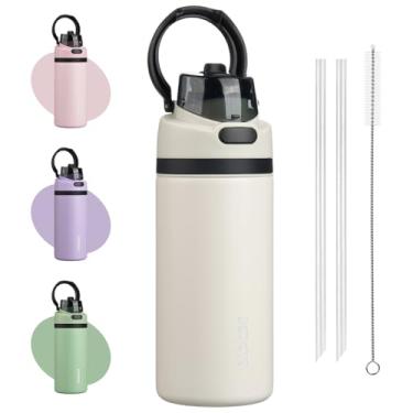 Imagem de BJPKPK Garrafa de água isolada de 500 ml com tampa de bico de canudo 2-1, garrafas de água de metal de aço inoxidável com alça de transporte, livre de BPA, à prova de vazamento, cabe no suporte de