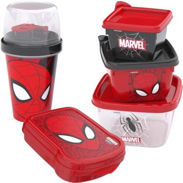 Imagem de Kit Infantil Lancheirinha Homem Aranha Lanche Alimentação - Plasutil