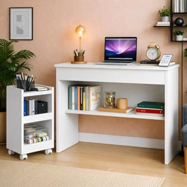 Imagem de Escrivaninha com gavetas, penteadeira + carrinho organizador para cosméticos e esmaltes(BRANCO/BRANCO)