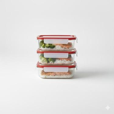 Imagem de Kit 3 Potes Vidro Hermético Retangular Marmita 370ml Casambiente