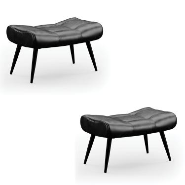 Imagem de Kit 02 Puffs Sher Corano Preto Pés Palito de Ferro - D'Rossi