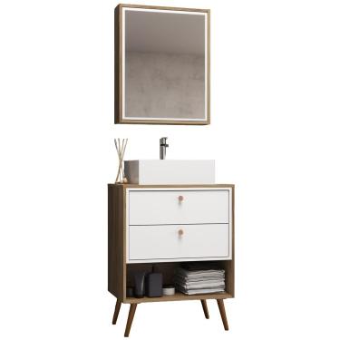 Imagem de Conjunto Para Banheiro Gabinete Com Pés Cuba e Armário Lionel B06 Branco Nogal - Lyam Decor