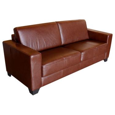 Imagem de Sofá 3 Lugares Sala de Estar 205cm Estocolmo Couro Caramelo - Gran Belo