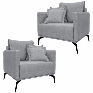 Imagem de Kit 2 Poltronas Decorativas Pés em Aço Stagno Linho Cinza - Gran Belo