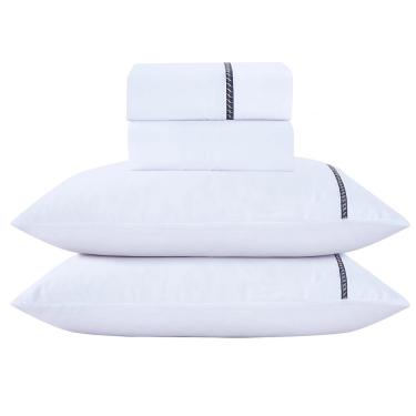 Imagem de Jogo de Cama Lençol Casal Veraneio Percal 300 Fios 4 Peças - Branco - 100% Poliéster