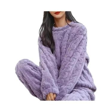 Imagem de Conjunto De Pijama Feminino De Inverno Em Fleece Grosso, Quente, Macio