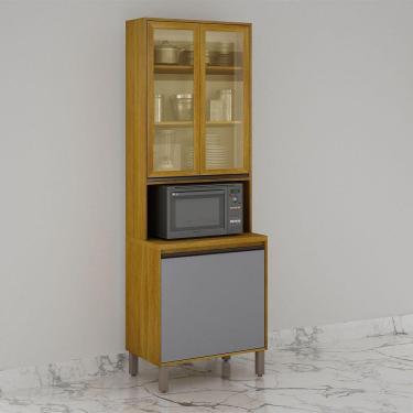 Imagem de Paneleiro Cristaleira Nala 2 Portas P Microondas Mobilihouse Cinamomo/cinza Acetinado