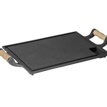 Imagem de Bifeteira Chapa Ferro Fundido com Alças de Madeira 25x35Cm