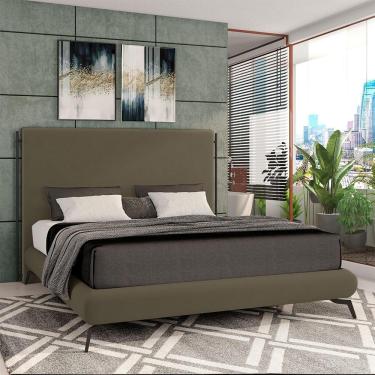 Imagem de Conjunto Cabeceira E Base Para Colchão King Bezos Com Pés Em Alumínio Veludo Castor G91 - Gran Belo