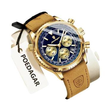 Imagem de Relógio De Couro Luminoso À Prova d'Água Para Homens POEDAGAR Luxuoso 