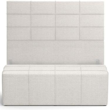 Imagem de Kit Cabeceira Cama Box Casal 140cm Com Calçadeira Roma W01 Linho Champagne - Lyam