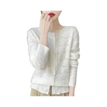 Imagem de Cardigã Feminino De Lã Tricotado Para Outono/Inverno, Gola Redonda, Va