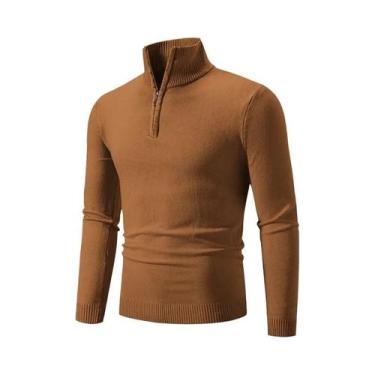 Imagem de Suéter Masculino De Inverno Quente Em Algodão Com Gola Alta E Zíper, C