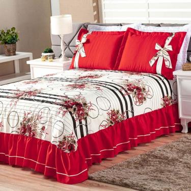 Imagem de Cobre Leito Isabela Casal 3 Pecas - Floral Vermelho-preto