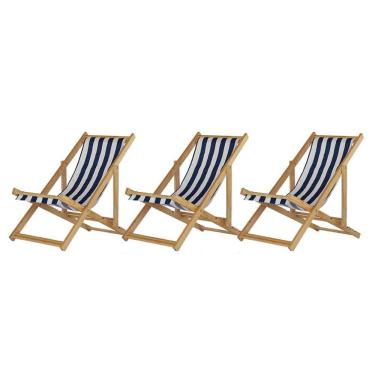 Imagem de Kit 3 Cadeira Espreguiçadeira Dobrável S-b-l Azul-branco