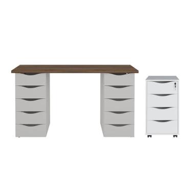 Imagem de Conjunto Escrivaninha E Gaveteiro Erfurt Nogal Branco