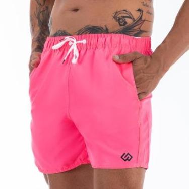 Imagem de Short Praia Bermudinha Tactel Pink Rosa Neon Liso Masculino Premium-Masculino