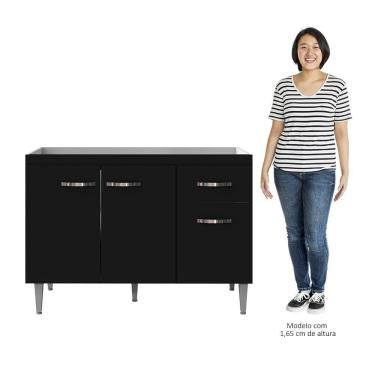 Imagem de Balcão Gabinete Para Pia Sem Tampo 120cm 3 Portas E 1 Gaveta Gabriela Preto - Ajl Móveis