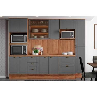 Imagem de Cozinha Completa Bella 9 Peças (2aéreos+2balcões+1paneleiro+1torrequente+3complementos) C9p23 Nogal-cinza - Carraro