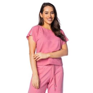 Imagem de Blusa Feminina Giraffe Manga Curta com Filete na Manga Rosa-Feminino