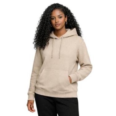 Imagem de Moletom Feminino Blusa de Frio Liso Com Capuz E Bolso Canguru Relaxado-Feminino