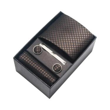 Imagem de Conjunto De Abotoaduras E Gravata Borboleta Marrom Paisley 8 Cm Com Le