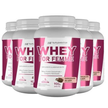 Imagem de 5X Whey For Femme + Colageno Hidrolisado 900G Chocolate Hf - Hf Suplem