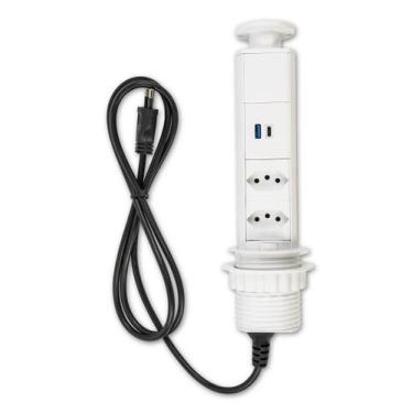 Imagem de Torre De Tomada Branca Usb Tipo C + A Turbo + 2 Elétrica 10A - QTMOV