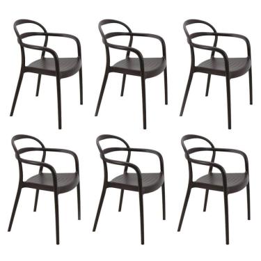 Imagem de Kit 6 Cadeiras Tramontina Sissi Em Polipropileno E Fibra De Vidro Com Braços Marrom 92045109