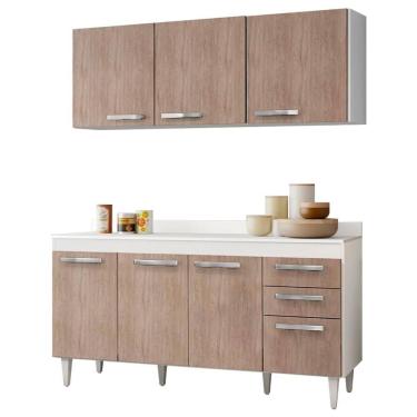 Imagem de Armário Aéreo Parma E Balcão Para Pia Com Tampo 150cm Lisboa Branco-castanho - Lumil