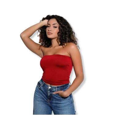 Imagem de Cropped Top sem alça Tubinho Comprido Suplex Top Tube Forrado Promoção