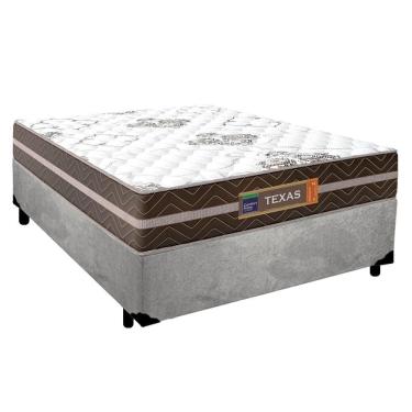 Imagem de Cama Box Casal Suede + Colchão Molas Ensacadas Texas Colchões 138cm Cinza - Suporta Até...