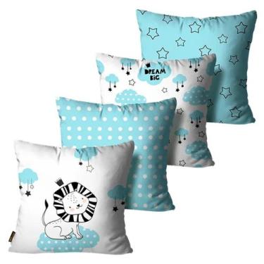 Imagem de Kit Com 4 Capas para Almofadas Leão Branco e Azul 45X45 - Mdecore