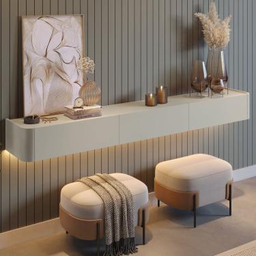 Imagem de Aparador Suspenso 100% Mdf 3 Gavetas 180cm com Led Apolo Off White