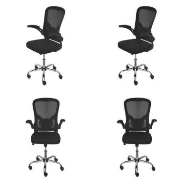 Imagem de Kit com 4 Cadeiras Escritório Diretor Tela Mesh Braço Regulável Ajuste Lombar Bogotá Preto