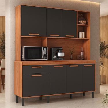 Imagem de Cozinha Compacta 7 Portas 1 Gaveta 180cm com Nicho Dunas Itatiaia Cinamomo/Grafite Intenso