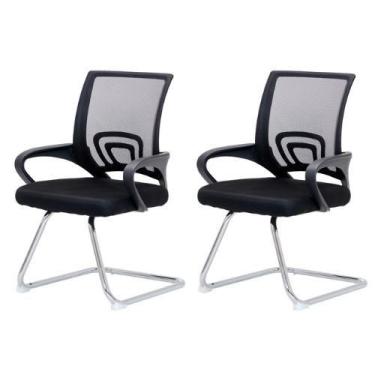 Imagem de Kit 2 Cadeiras Escritório Basic Diretor Fixa Tela Mesh Preta Base Crom