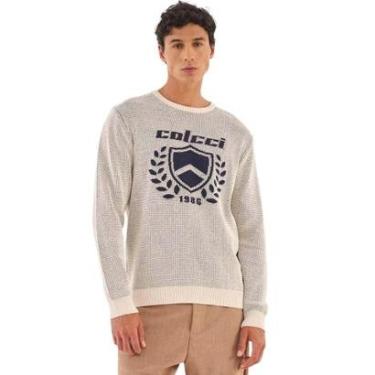Imagem de Suéter Colcci Slim Em Tricô Bege Masculino-Masculino