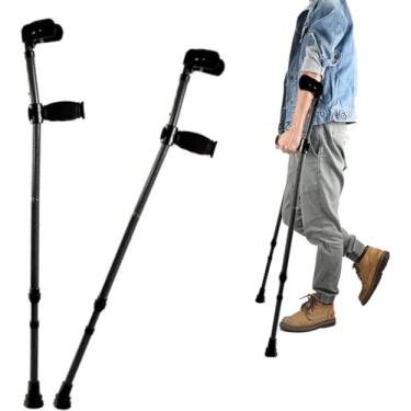 Imagem de Muletas de antebraço dobráveis ​​para adultos, muletas de altura e alça ajustáveis, muletas de braço leves para jovens crianças homens mulheres (textura de fibra de carbono)