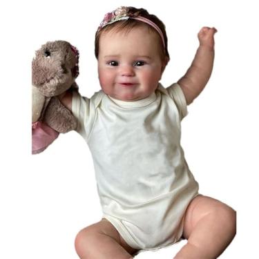 Imagem de QIYANER Boneca Bebê Reborn,Bonito, macio bebe reborn realista recem nascido Vinil Macio Feito à Mão bebe reborn menina,Boneca Bebe Reborn De 50cm Pode Tomar Banho,Olhos castanhos