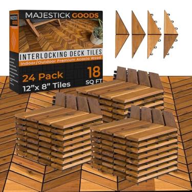 Imagem de Majestick Goods Ladrilhos De Deck Interligados 12" X 9" Espinha De Peixe 18 Pés Quadrados - Ladrilhos De Madeira De Acácia Antiderrapantes Para Pátios - Ladrilhos De Piso De Deck, Varanda E Sacada -