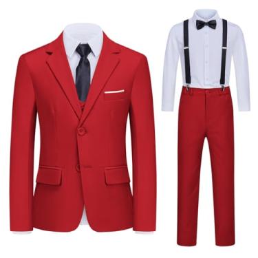 Imagem de RoseZose Ternos infantis para meninos, 7 peças, formal, vermelho, para meninos, smoking, roupa com anel, slim fit, meninos, tamanho 16