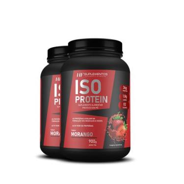 Imagem de 2x Whey Isolado Protein Morango 900g Hf Suplementos - HF SUPLEMENTS